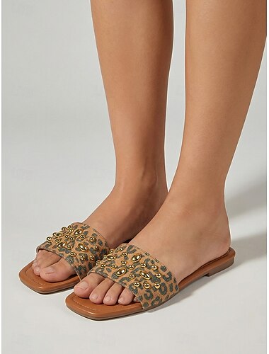  Női Tengerpart Vakáció Szegecs Lapos Szögletes orrú Szabadság Műbőr Papucs Narancssárga