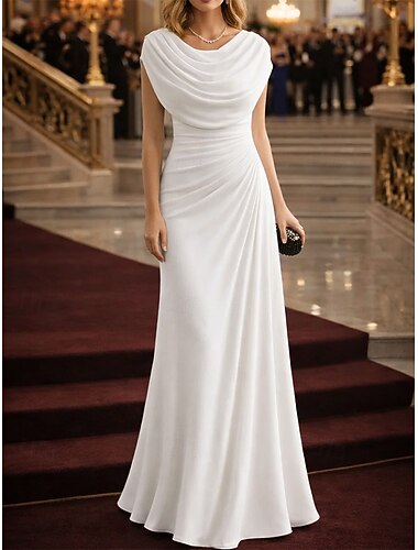  A-linja Tuubi Kokopitkä Iltapuku Tyylikäs Kukka-aihe Hihaton Laskostettu kaulus Häät Muodollinen Tasku Joustava kangas Lurex Fabric kanssa Rypytetty