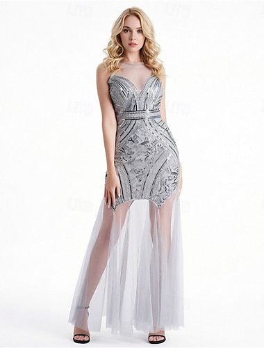  De livlige 20-årene 1920-tallet Retro / vintage Ankellengde Kjoler Aftenkjole Ermeløs Den store Gatsby Charleston Paljetter Linjeform Kostyme Dame Karneval Aftenselskap Voksne Kjole Alle årstider