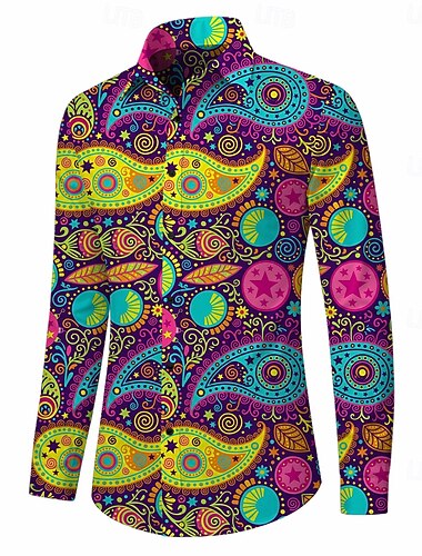  Retro Antiguo Años 70 Camisas Camisa hawaiana Larga Hippie Cachemir Disfraz Hombre Mascarada Festival de Música Fiesta Ropa Cotidiana Adulto Camisas