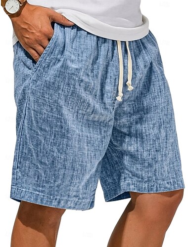  Homme Shorts Shorts en Lin Shorts d'été Shorts de plage Cordon de serrage Avec Poches Taille Élastique Uni Confort Respirant Longueur Genou Plage Vacances Fête Boho Vintage Rétro Bleu Noir Non