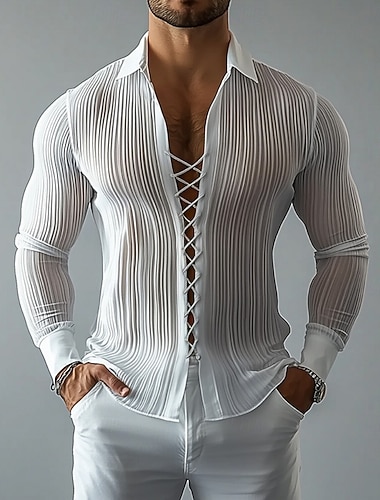  Per uomo Camicia Camicia casual Camicia con Bottoni Camicia Jacquard Bianco Manica Lunga Semplice Colletto a Camicia Casuale Quotidiano Allacciato Abbigliamento Elegante Moda Moderno Casual