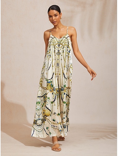  Vintage-Schmuck, seidiger Satin-Jumpsuit mit Spaghettiträgern