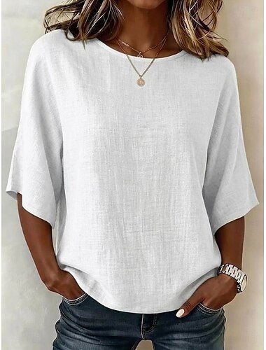  Dames Tuniek Effen Kleur Effen Vintage Stijlvol Normale tops Casual Dagelijks Buiten Zwart Wit Groen Khaki Licht Blauw Zomer Lente