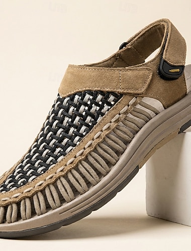  herr beige vävda slip-on casual loafers andningsbara lätta komfortabla promenadskor eleganta casual sommarskor för vardagsbruk, resor, bilkörning och helgfritid