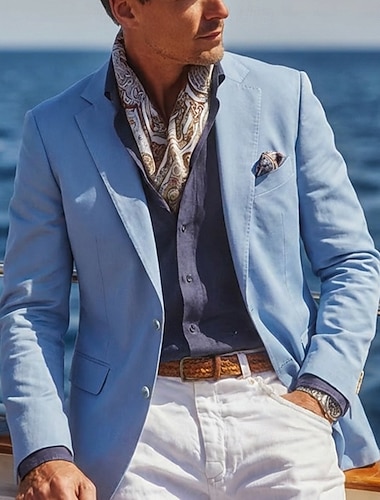  Voor heren Linnen blazer Inkeping kraag Modieus Lichtgewicht Effen Blazer Linnen blazer Wit Blozend Roze Hemelsblauw Getailleerd Enkele rij knopen met twee knopen