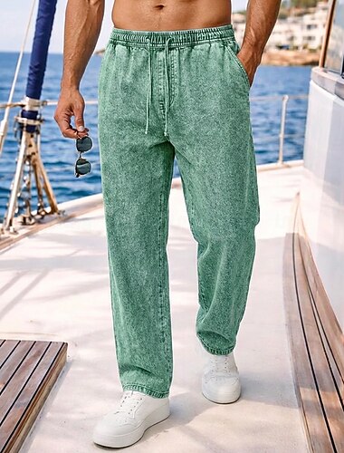 Herr Långbyxor Casual byxor Sommarbyxor 100% Bomuld Säckiga byxor Snörning Elastisk midja Rakt ben Slät Komfort Andningsfunktion Fullängd Ledigt Dagligen Utomhus Semester Mode Svart Marinblå