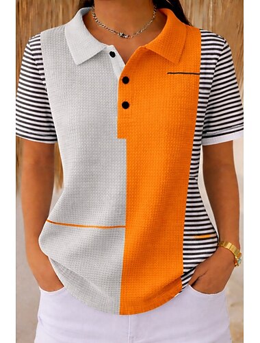 Női Ing Gofris pólóingek Nyári felsők Grafika Mértani Pöttyös Szüret Stílusos Ujjatlan Térfogatcsökkenés Polo gallér Hosszú felsők Tengerparti esküvő Hétköznapi Napi Fehér és Kék Narancssárga Nyár
