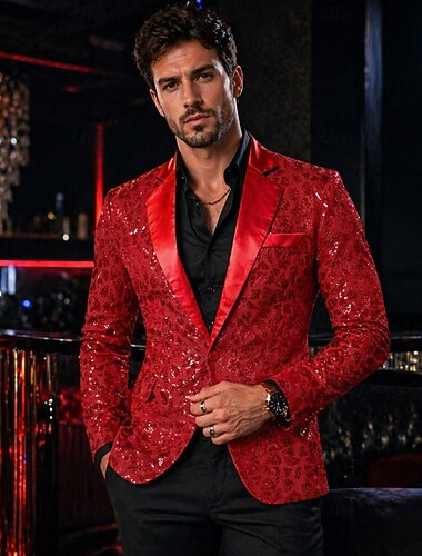  Retro Antiguo Disco Años 80 Chaqueta Esmoquin Larga Disco Lentejuelas Disfraz Hombre Carnaval Mascarada Fiesta Fiesta y Noche Bar Adulto Esmoquin Todas las Temporadas