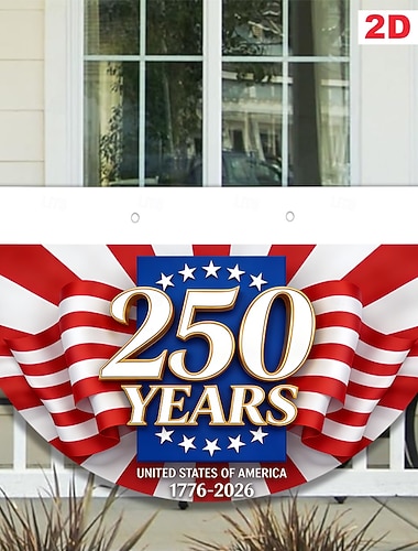  Halbrunde Fächerflagge zum 250. Jahrestag der Unabhängigkeit der USA (1776–2026), patriotische amerikanische Wimpelkette für Haus, Veranda, Garten oder als Dekoration zum Unabhängigkeitstag.
