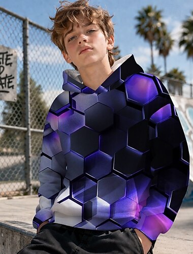  Ragazzi 3D Grafico Geometrico Felpa con Cappuccio Maglione Manica Lunga Stampa 3D Estate Primavera Sport Moda Streetwear Bambini 4-12 Anni Con cappuccio Casuale Quotidiano All'aperto Vestibilit