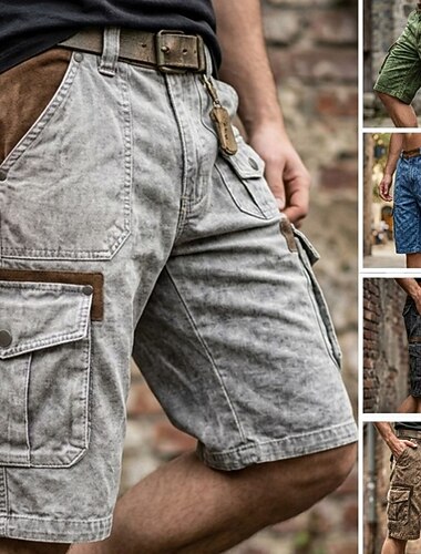  Homme Pantalon cargo Shorts cargo Shorts Short décontracté Avec Poches Poche à Rabat Couleur Pleine Longueur Genou Extérieur Vêtements de rue Tenue quotidienne Mode Streetwear Bleu Noir Non Elastique