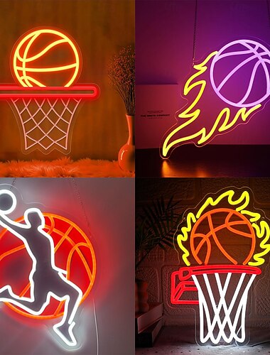  kosárlabda neon LED fali lámpa, USB-ről táplált, állítható fényerő, beltéri hálószoba, játékszoba, játékszoba, e-sport szoba, férfibarlang, gyerekszoba, tinédzser fiúk, kosárlabda rajongók,