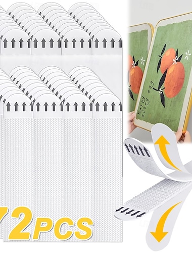  72 stk. multifunksjonelle opphengslister i polyamid for bilder, design uten boring, dobbeltsidig avtakbar, sterk limfeste, slitesterk vanntett, ideell for glatte overflater for bilderammer &kunstverk