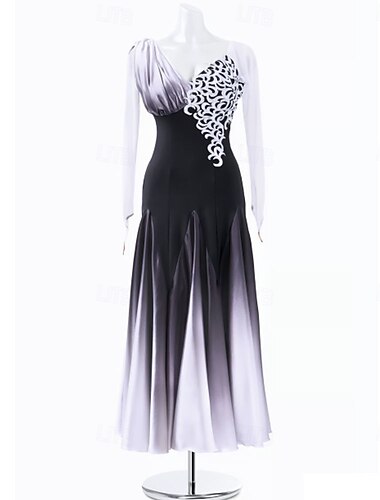  Ballroomdansen Kleding Strass Plooien Pure Kleur Dames Feest Opleiding Prestatie Lange mouw Hoog Spandex Polyester