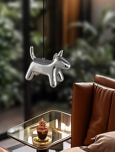  Lampă suspendată creativă cu animale, modernă și minimalistă, cu aspect de câine, cu lumină LED caldă, pentru tavan decorativ din rășină neagră, pentru dormitor, living, camera copiilor, corp de