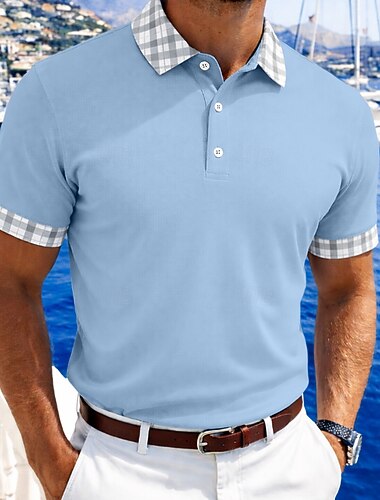  Homme Polo Piqué Occasionnel Travail Revers Manche Courte Basique Moderne Bloc de Couleur Boutons Printemps & Été Bleu Blanche Jaune bleu marine Polo Piqué