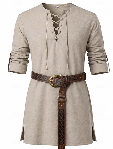  Set Medeltida kostymer Renässans Midjeskärp Skjorta Tunika Lång ärm Pirat Viking Maskeradkläder Herr Viking Pirat Halloween Karnival Prestanda LARP Ren Faire Vuxna Skjorta Skärp
