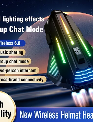  Motorkerékpár Bluetooth fejhallgató vezeték nélküli 6.0, sisakra rögzíthető intercom csoportos csevegési móddal, menő RGB fényekkel, zenemegosztással &márkák közötti kapcsolat, vízálló professzionális