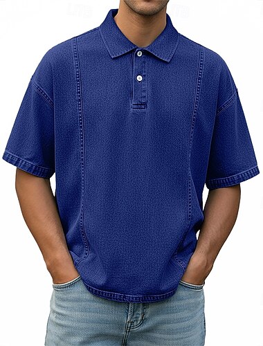  Voor heren Poloshirts Overhemd van 100% katoen met zure wassing Casual liiketoiminta Strijkijzer Korte mouw Modieus Basic Effen Kleur Met Textuur Knop Puur Lente zomer blauw Diep Groen Donker Bruin