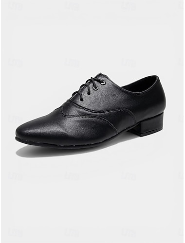  Chaussures de danse de salon noires pour hommes, chaussures d'entraînement à lacets et semelle souple pour danses latines, tango, salsa &spectacle en salle