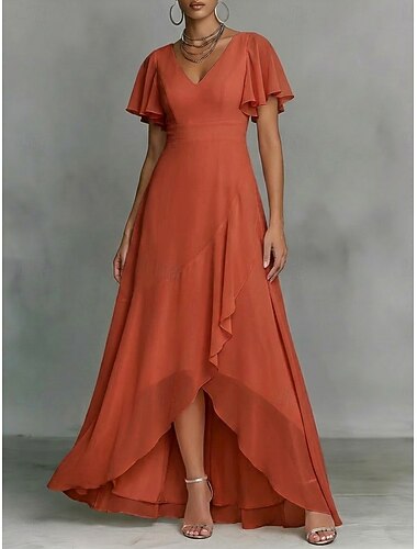  Mulheres Vestido Longo Vestido de chiffon Vestido casual Vestido Swing Elegante Moda Moderno Ao ar livre Férias Para Noite Normal Tecido Manga Curta Decote V Azul Verde Claro Rosa Vinho Verão