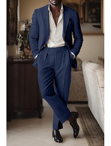  Férfi Szmokingok Vászonruhák Diákbál Üzleti Fehér Arcpír rózsaszín Tavaszi nyár Zakó Spicc gallér Buli Pehelysullyú Egyszínű Szabott 2 részes készlet Egysoros két gombos