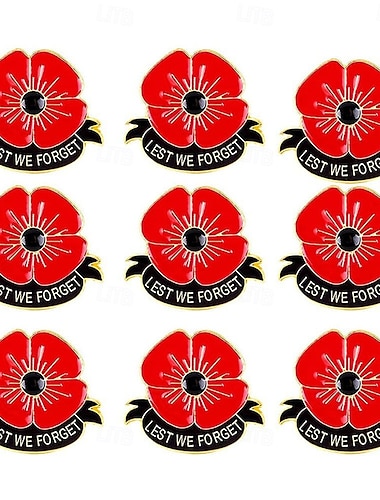  9dílná nádherná brož k pamětnímu dni, odznak s červeným květem máku s kamínky a smaltem, pamětní odznak, vojenské šperky pro veterány