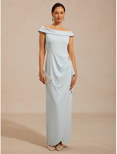  Robe longue pour femme, épaules dénudées, froncée et ornée de strass, élégante, idéale pour une soirée, une remise de diplômes ou un cocktail. Coupe classique, couleur unie, sans manches, épaules