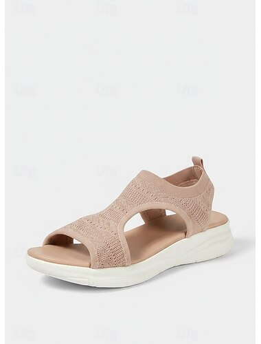  Sandalias de mujer de punta abierta de punto con suela acolchada ligera, diseño transpirable y estilo deportivo para caminar y conjuntos casuales de verano.