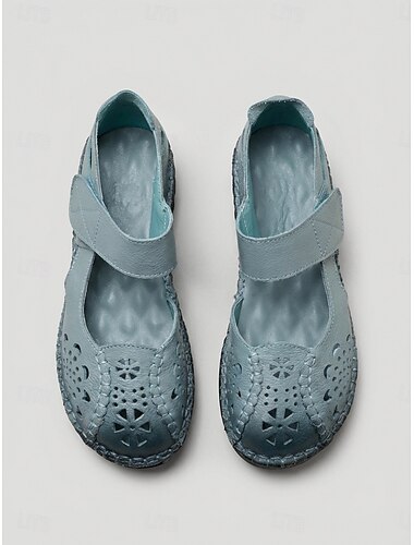  Ballerines bleues en cuir de vachette véritable pour femme, avec découpes, bride ajustable, cousues main, confortables et à semelle souple, idéales au quotidien, en voyage ou pour la marche. &sorties