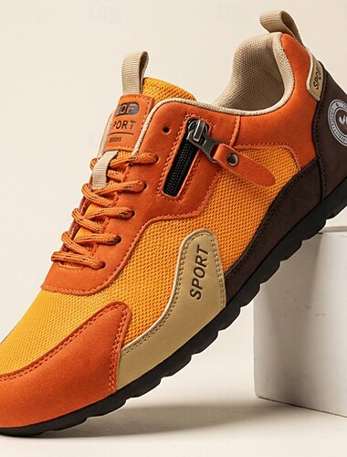  Ανδρικά πορτοκαλί casual αθλητικά παπούτσια με κορδόνια, ελαφριά και άνετα παπούτσια για περπάτημα, αναπνεύσιμα αθλητικά casual υποδήματα για καθημερινή χρήση, ταξίδια, υπαίθριες δραστηριότητες, δραστηριότητες Σαββατοκύριακου και ενεργό καθημερινό στυλ