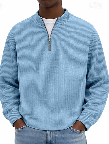  Herren Sweatshirt Kord Pullover Viertelreißverschluss Sweatshirt Schwarz Hellgrün Burgunderrot Marineblau Dunkelgrün Stehkragen Einfach Strukturiert Lässig Täglich Sport & Outdoor Streetwear Cool