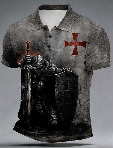  בגדי ריקוד גברים צלב חולצות פולו שרוולים קצרים חולצות פולו חולצות עם צווארון יום יומי בָּחוּץ לבוש יומיומי הדפסת תלת מימד כפתורים קיץ אביב פול סגול חום