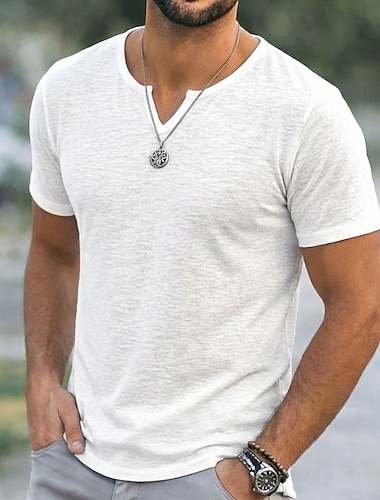  Ανδρικά Μπλουζάκι Κοντομάνικο μπλουζάκι Μπλουζάκι μπλουζάκι Μπλουζάκι από λινό Κοντομάνικο Λαιμόκοψη V Καλοκαίρι Άνοιξη Συμπαγές Χρώμα Pit Strip Κομψό στυλ street Στυλάτο Καθημερινό Σκέτο Causal