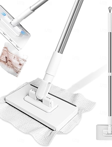  Berührungsloser Einweg-Staubmopp mit 2 wiederverwendbaren Tüchern, Mini-Nass- und Trockenwischer, flacher Staubmopp mit Klickverschluss für kleine Flächen, Installation in 1 Sekunde