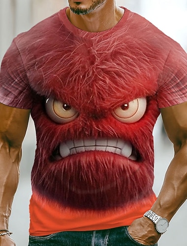  Herre Morsomme emoticons T skjorte Kortermet T skjorte 3D-utskrift Crew-hals Skjorte Mote overdrevet Avslappet Daglig Gate Blå Rød Lys Lilla Sommer Vår Klær S M L XL 2XL 3XL