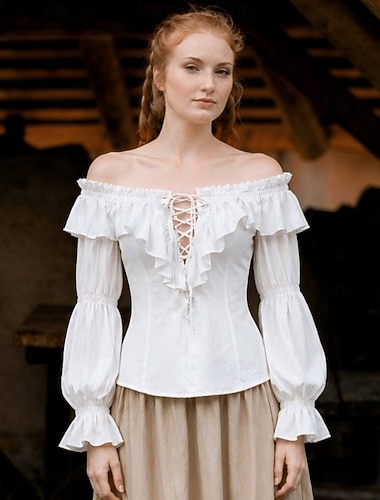  Medievale Rinascimento Blusa / Camicia Lunghe Pirata Vichingo Senza spalline Costume Per donna Costumi da pirata Fantasia Halloween Carnevale Performance LARP Fiera Rinascimentale Adulti Blusa
