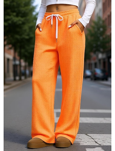  Damen Waffel Cargo-Hosen Jogginghose Weites Bein Elegant Urlaub Sport Volle Länge Hohe Taille Blau Hellrosa Dunkelblau+Weiß Navy-Blau Frühling Herbst Winter