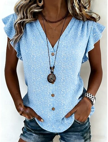  Femmes Chemise Fleuri Graphique ancien Mode Élégant Sans manches Manche Courte Col en V Hauts Réguliers Quotidien Sortir Week-end Bleu Rose Claire Violet Vert Été Printemps