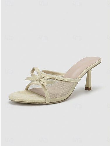  Elegante lichtgroene muiltjes met mesh hak voor dames - chique sandalen met strikdetail voor een Franse stijl, zomervakanties en stijlvolle tuinfeesten.