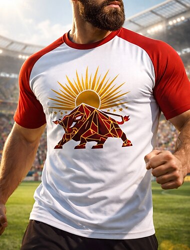  Unisex Spanien Fußball-Sommer Global Match Pullover-Oberteile Trainingshemd Laufshirt Sommer Farbblock Kurzarm UPF 50 Schnelltrocknend Atmungsaktiv Leger Laufen Joggen Fitness Rot Sportbekleidung