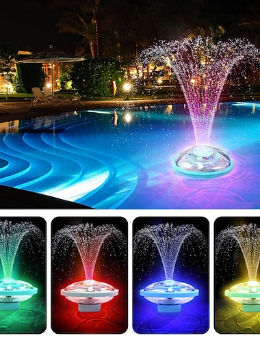  Fontaine de piscine rechargeable avec lumières, pompe flottante pour piscine hors sol avec ancre, pompe flottante améliorée pour bassin de piscine