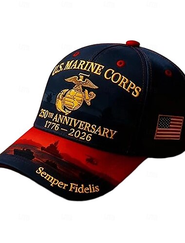  Baseballová čepice k 250. výročí námořní pěchoty USA 1775-2025, vyšívaná vojenská čepice s nápisem Semper Fidelis, americká vlajka, červená &modrá vlastenecká nastavitelná čepice