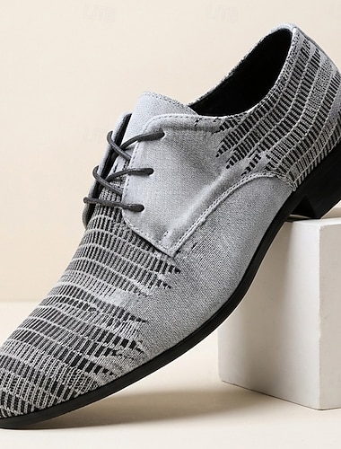  Chaussures Oxford à lacets en similicuir gris pour hommes, chaussures habillées pour le travail et le bureau.