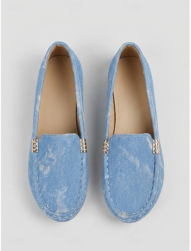  Dames Denim Blauwe Slip-On Penny Loafers - Lichte Comfort Flatschoenen voor Dagelijks Gebruik Reizen Wandelen en Casual Uitjes