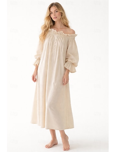  Medeltida kostymer Renässans Sovkläder Linne Under Klänning Puffärm Maskeradkläder Dam LARP Ren Faire Vuxna Klänning