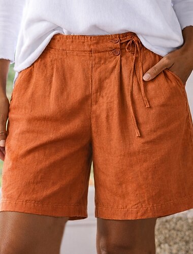  Mulheres Bermudas Calção Shorts de verão Shorts de praia Férias Moda Casual Diário Curto Cintura Alta Côr Sólida Tecido Patchwork Cintura elástica Conforto Macio Respirável Sem Elasticidade Diário