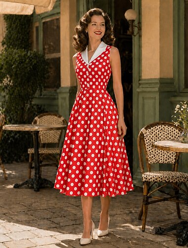  1950-tallet Retro / vintage Rockabilly Middag Kjoler Swing kjole Flare kjole Ermeløs Polkadotter Trang og vid passform Kostyme Dame Karneval Valentinsdag Fest Fest / aften Voksne Kjole Vår sommer
