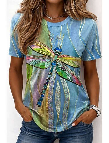  Femmes T-shirt Imprimé Graphique Animal Plantes ancien Élégant Classique Manche Courte Col ras du cou Col rond Hauts Longs Occasionnel Quotidien Week-end Blanc / Vert Vert et Bleu Blanche Ét